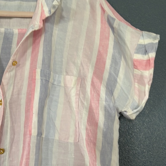 NWOT Ellen Tracy Striped Linen Tee with Gold Buttons size large - Picture 3 of 6